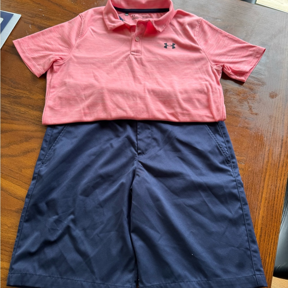 Under Armour Coral/pink Polo and Navy Shorts Combo